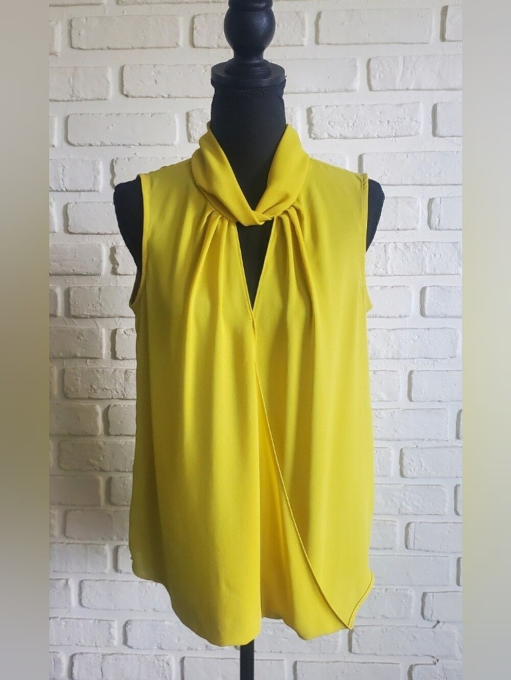 Joseph Ribkoff Yellow Cowl Neck Cutout Faux Wrap Draped Sleeveless Blouse Top 10 - Picture 2 of 11